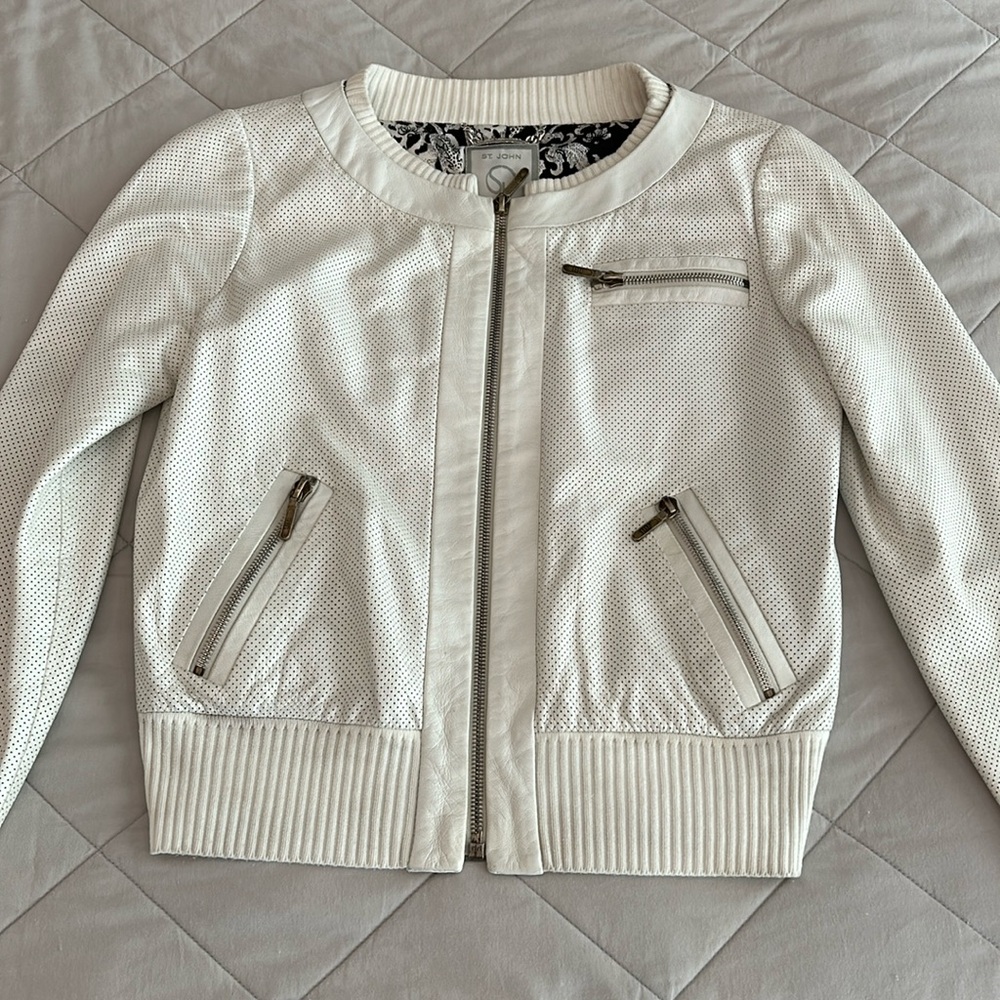 St.John Couture percolated white leather jacket size 2 - Picture 5 of 11